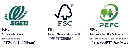 森林認証（ＳＧＥＣ、ＦＳＣ、ＰＥＦＣ等）の認証マーク